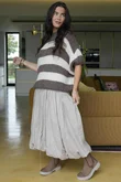 Big Softie Block Stripe Cap Sleeve Knit Top Mocha /15=